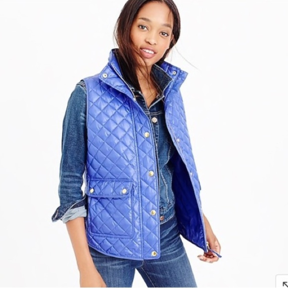 J. Crew Quilted Down Insulated Puffer Vest - Size XS - Blue + Gold